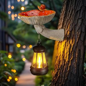 Mushroom with Snail and Lantern Cute Solar Statue Light Garden Decoration Resin Decoration Painted Design Craft Ornament for Indoor Outdoor Gift(Red)