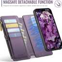 for iPhone 16 Pro Max Wallet Case Magnetic [Compatible with Magsafe] [RFID Blocking Card Holder] [Zipper] Strap Detachable Drop-proof Protective Phone Cases for iPhone 16 Pro Max 6.9", Purple