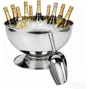 3 Gallon Ice Bucket for Parties,12L Large Champagne Bucket Stainless Steel Beverage Tub with Scoop, Ice Holder Container Champagne Bowl with Base - Perfect for Parties,Cocktail Bar,Celebrations