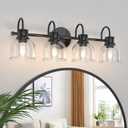 4 Lights Bathroom Vanity Light Fixtures, Matte Black Traditional Classic Vanity Light with Clear Glass, Bathroom Lighting Fixtures Over Mirror