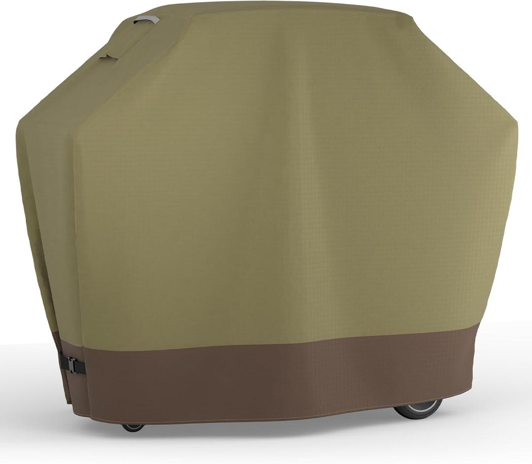 StorageWorks 58 Inch Heavy Duty BBQ Grill Cover for Outdoor, Waterproof Barbecue Covers with Buckles, Weather Resistant, Fits Weber, Brinkmann, and Other Standard Grills, Brown & Khaki, 1 Pack, Size: 58" L x 26" W x 47 ¾" H