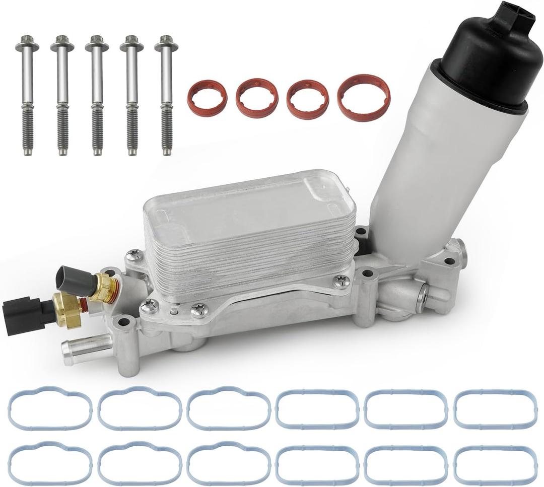 926-959 926-876 3.6L Upgraded Aluminum Engine Oil Cooler Filter Housing for 2017-2018 Dodge Journey Charger Challenger Caravan Durango Avenger Ram Jeep Wrangler Cherokee Chrysler 200 300 Town Country (Plastic Cap)