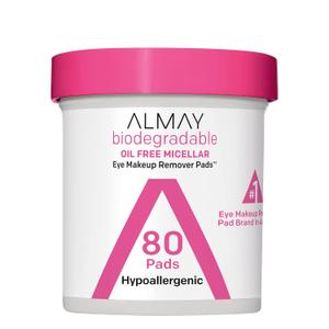 Almay Biodegradable Makeup Remover Pads, Micellar Gentle, Hypoallergenic, Fragrance-Free, Dermatologist & Ophthalmologist Tested, 80 Count 
