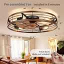 VOLISUN 27.6'' Caged Ceiling Fan with Light and Remote,Rustic Low Profile Ceiling Fan with Light Flush Mount, Farmhouse Bladeless Fandelier Ceiling Fans with Lights for Kitchen,Bedroom-Gold