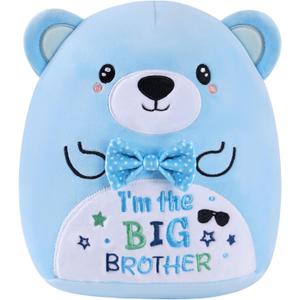 Big Brother Bear Stuffed Animal, 8-Inch Cute Blue Teddy Bear Plush Toy for Boys, Im The Big Brother Plushie Pillow, Soft Huggable Gifts for Toddler Boys and Baby Shower Announcement
