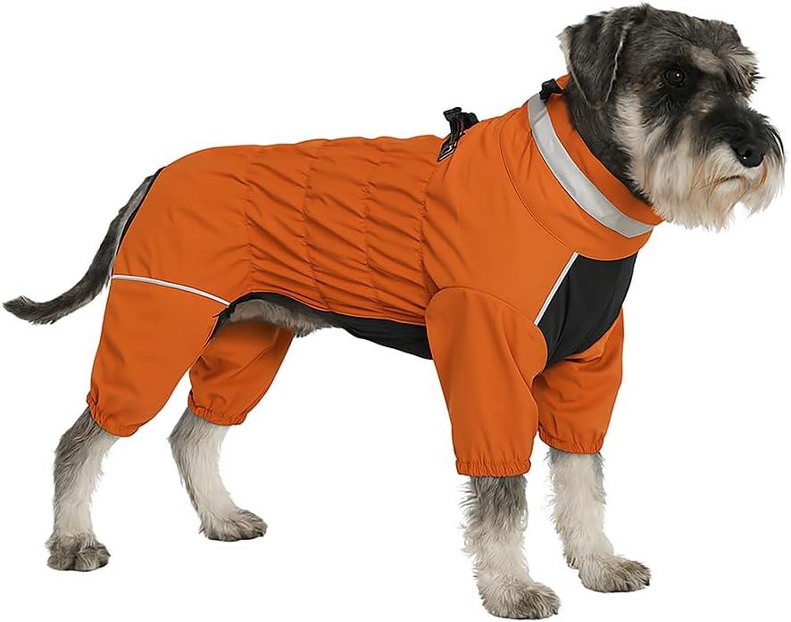 Winter Waterproof Dog Snowsuit  Full Body Outdoor Jacket with Leash Ring, Fleece Lining, Windproof Reflective 4-Leg Dog Coat for Small to Large Dogs Mustard Yellow XL (XL (Back Length 17.5"))