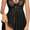 Avidlove Lingerie for Women Lace Babydoll Sleepwear Boudoir Outfits Plus Size Langeray Large, Black