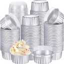 Gejoy 400 Pcs Aluminum Foil Baking Cups with Lids 5 oz Disposable Ramekins Mini Cake Pans Creme Brulee Cupcake Liners Muffin Tins Flan Mold Dessert Container for Wedding(Silver,Classic)