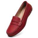 KORDAL Women's Comfortable & Lightweight Red Leather Penny Loafers Slip-Ons Cute Business Casual Dress Shoes Work Office Flats Everyday Walking Shoes Driving Mocs for Women 8 M US