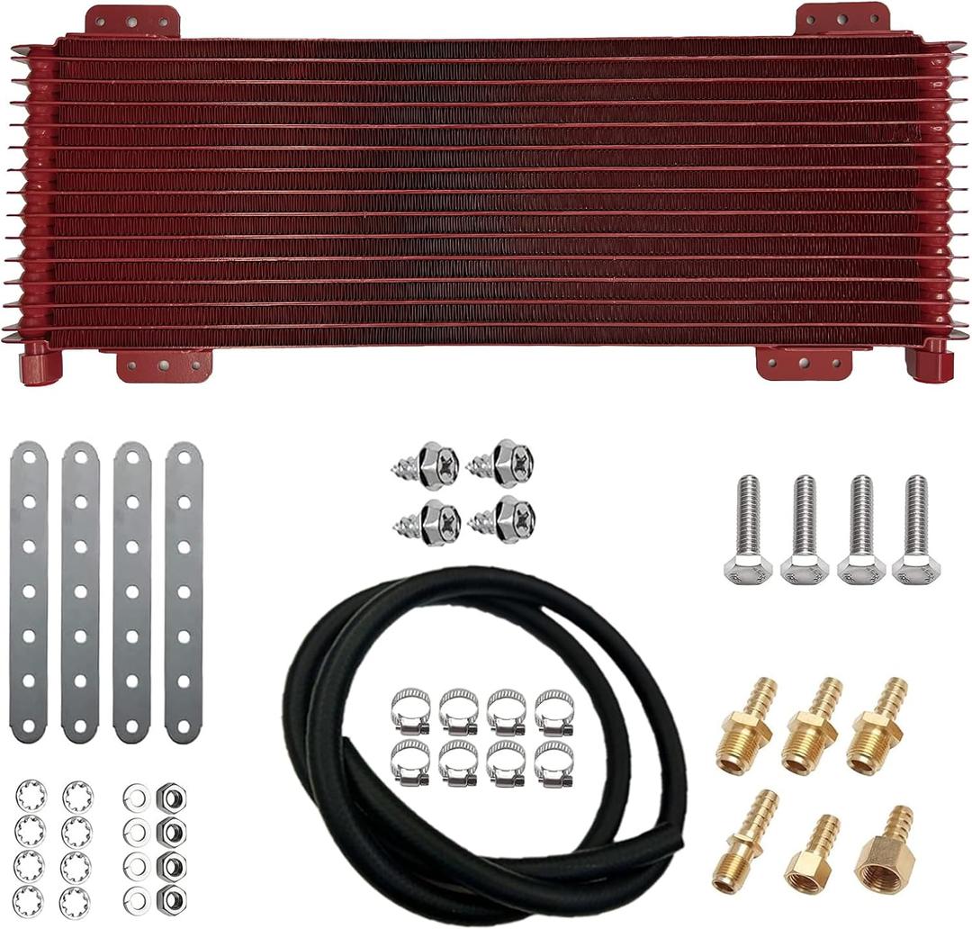 Low Pressure Drop Transmission Oil Cooler 40k Transmission Oil Cool Compatible For Heavy Duty 40,000 GVW Max Low Mounting Hardware Towing Applications and Advanced Cooling Protection LPD47391 (Red)