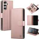 Compatible with Samsung Galaxy S23 FE Wallet Case with Card Holder,Women Men RFID Blocking PU Leather Flip TPU Protective Cover Credit Card Slots,Phone Case for Galaxy S23 FE 5G,Rose Gold