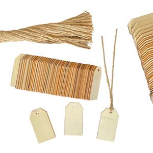 200 Pack 2.2 Inch Wood Tags with Hole and Twine, Clipped Corner Rectangle Wooden Gifts Tag for Crafts Unfinished Labels (1.2x2.2 in)