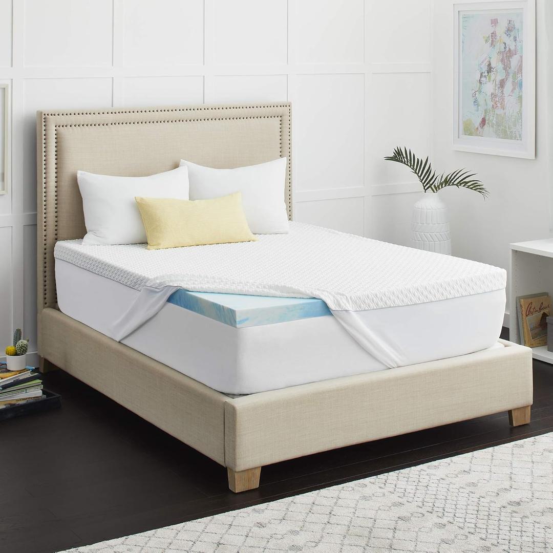 2" SealyChill Memory Foam Mattress Topper, Washable Allergen Resistant Cover, Queen (F02-00159-QN0) , White