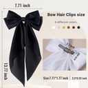 6Pcs Large Bows Hair Clips for Women Girls Long Tail Hair Ribbon Silky Satin Barrettes Coquette Bows Accessories (Black/khaki/Brown/White)