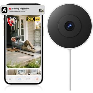 Window Camera, 2K 2.4G WIFI Indoor Cameras for Home Security with Starlight Night Vision, AI Smart Detection, 911 Emergency Dispatch, US Based Cloud,2 Way Talk, 24/7 Recording, Easy & Quick Install (White)