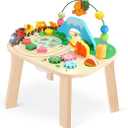 wingyz Baby Activity Table for 1+ Year Old, Wooden Montessori Standing Center with Roller Coaster Shape Sorter Bead Maze, 12 Months Baby Sensory Table Toddler Toy, 1st Birthday Gifts for Boys Girls