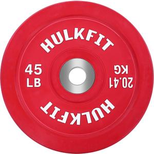HulkFit 2-inch Pro Series Olympic Style Bumper Weight Plate with Shock Absorbing Low Bounce Rubber for Barbells & Plate Only Strength Training - Multicolor, 45LB