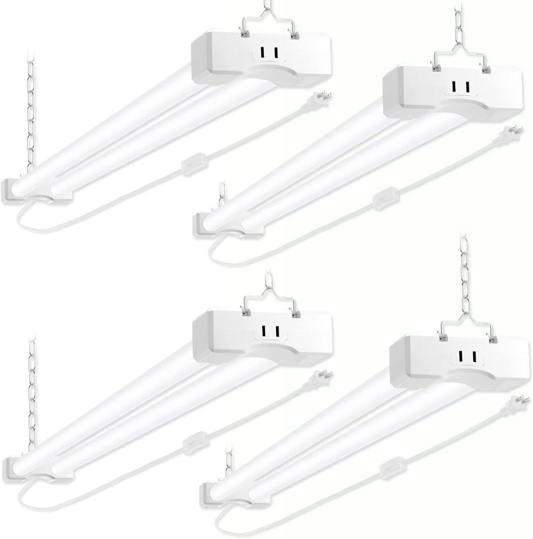 4FT 40W LED Shop Light Linkable, 5600lm(250w Equivalent), 5000K Utility Shop Lights for Garages, Workshops, Basements, Hanging or FlushMount, with Power Cordk