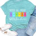 Easter Shirts for Women Happy Easter Teacher T-Shirt Funny Bunny Rabbit Short Sleeve (XX-Large, Cyan)