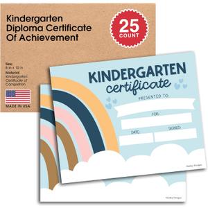 Kindergarten Award Certificates for Students -25 Certificate of Achievement Awards, Kindergarten Diploma, Preschool Graduation Certificates for Kids, Certificate Paper, Star Student Honor Roll