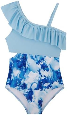 Alakuoti Girls One Piece Swimsuits Cutout Ruffle Bathing Suit Quick Dry Beach Swimwear with Adjustable Strap, 10Y