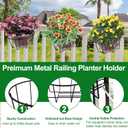 Adjustable Hanging Railing Planter, 3 Pack Fit 1.5 to 4.5 Inches Railing, Weather-Resistant Metal Balcony Rail Planters, Work for Outdoor Fence Deck Garden Patio Halloween Christmas Decor