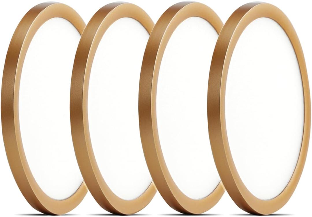 Wembanma 8Inch Low Profile Ceiling Light, 15W 1200LM 5CCT Ultra Thin Surface Mount Light for Wet Location, No Flicker and Dimmable Flush Mount Lighting, 8 Inch 4Pack Gold