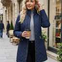 Women's Lightweight Long Diamond Quilted Jacket for Spring Fall | Relaxed Fit, Lightweight Warmth, Stand Collar, Deep Pockets for Daily Commute (Blue, S)