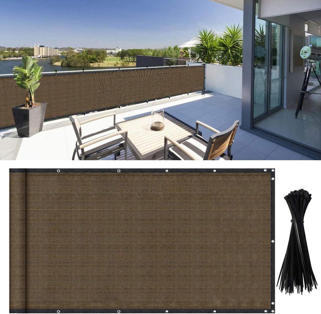 DearHouse Balcony Privacy Screen Shield Cover, 3.5ft x16.5ft, Includes 35 pc Cable Ties for Porch Deck Outdoor Backyard Patio (Brown)