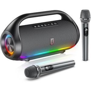 Karaoke Machine for Adults and Kids, Portable Bluetooth Speaker with Microphones, PA System with 2 Karaoke Microphones, Disco Lights for Home Parties Outdoor, Support USB/AUX/TWS
