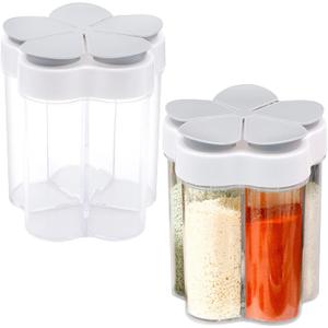 2 PCS Travel Spice Jars, 5-in-1 Seasoning Containers, Clear Plastic Condiment Bottle for Camping, Hiking, BBQ, Picnic