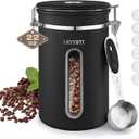 Coffee Canisters with Window,Scoop and Airtight Lid Stainless Steel Kitchen Bean Storage Grounds Container22OZ/Black)Date Tracker and Scoop for Grounds Coffee Bar Accessories Beans, Cereal, Sugar