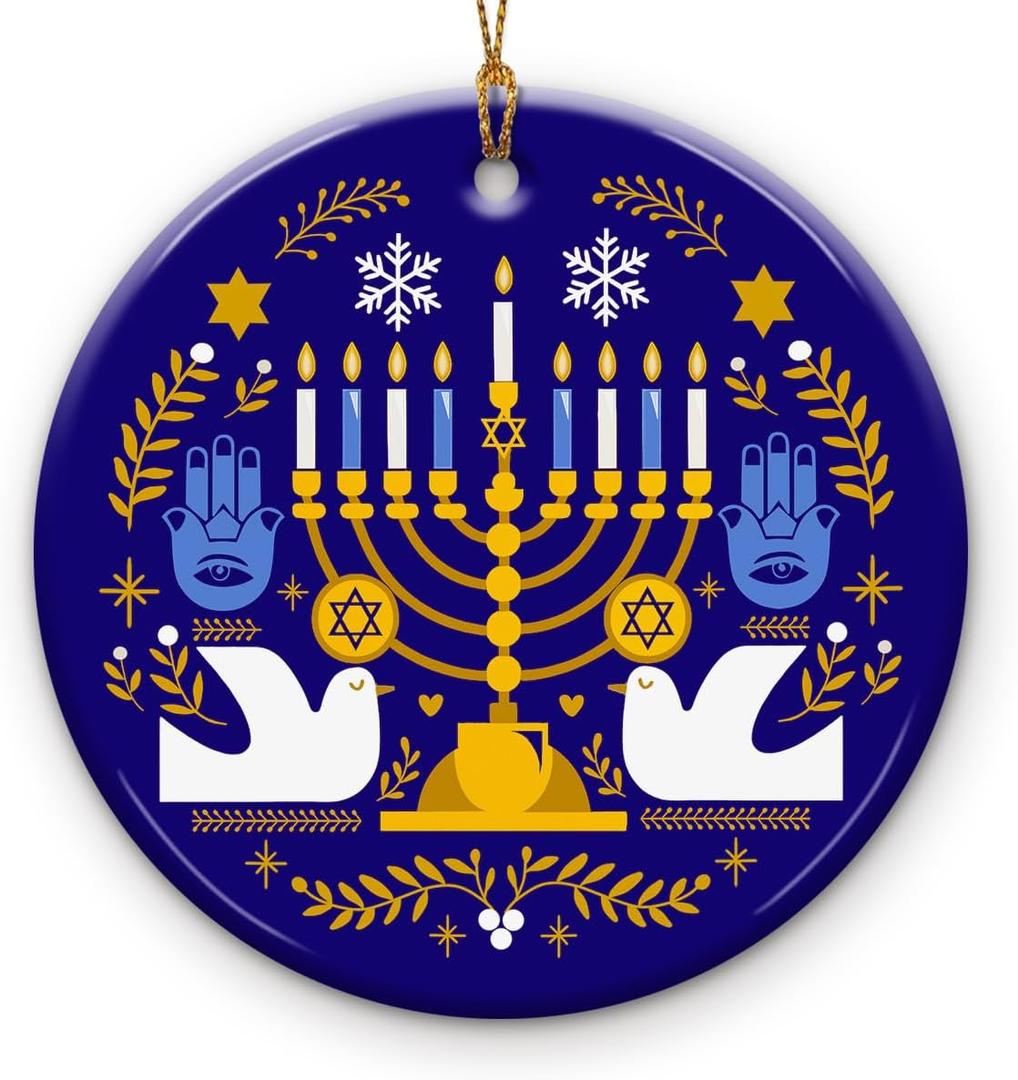 Hanukkah Christmas Ornament 2025  Menorah, Hamsa Hand Jewish Xmas Decorations  Spiritual Ceramic Ornaments Hanging Tree, Colorful Hanukkah Gifts for Religious Men & Women