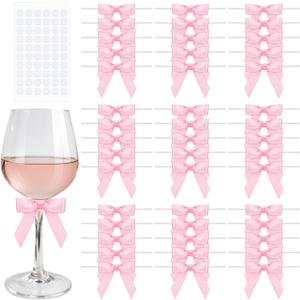 60 PCS Mini Pink Bows 2.5" Premade Pink Satin Ribbon Twist Tie Bows for Mother's Day Crafts Treat Bags Cake Baking Gift Wrapping Wedding Birthday Baby Shower Supplies