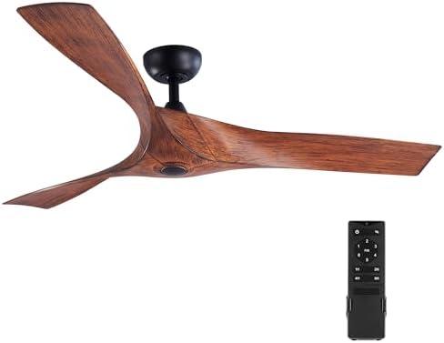 VONLUCE Ceiling Fan No Light, 52" Mid Century Ceiling Fans and Remote Control, 6 Speeds Noiseless DC Motor, 3 ABS Blades, Indoor Ceiling Fan for Kitchen Bedroom Living Room Farmhouse, Walnut