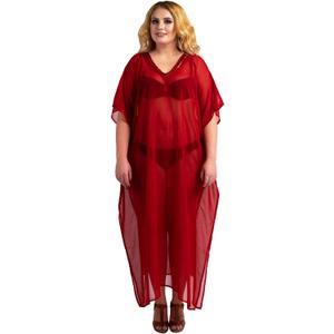 Miss Lavish London Womens Plus Size Kimono Kaftan Maxi Dress, Kimono Kaftan Plus Size Swimsuit Cover Up, Vacation Dress (Red, S)