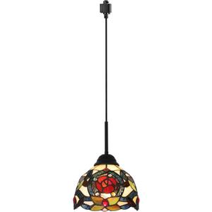 VINLUZ Tiffany Style 1-Light Art Victorian Track Pendant Lights with Stained Glass Shade Vintage Hanging Ceiling Light Fixtures Classic Kitchen Island Dining Room Chandelier