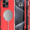 Diverbox for iPhone 15 Pro Phone Case,iPhone 15 Pro Magnetic Case [with Tempered Glass Screen Protector] Heavy Duty Phone Case for iPhone 15 Pro Case (RED)