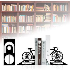 Metal Bicycle Bookend, Bike Bookends, Bicycle Bookends Pair in Metal, Bike Book Ends for Shelves, Heavy Book Supports, Book Organizer, Black Book Holders for Home Office