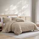 Riverbrook Home Wavy Faux Fur Comforter Bedding Set, Full Queen Size, Textured Decorative Décor, Taupe, 4 Pieces