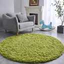 FJZFING Grass Green Round Rug Ultra-Soft Plush Modern 6x6 Circle Area Rug for Kid's Bedroom, Fluffy Shag Circular Rug for Nursery Room, Non-Slip Home Decor Cute Black Carpet for Teen's Room