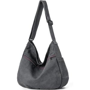 Canvas Hobo Crossbody Shoulder Tote Bag for Women and Men Large Purse Messenger Bag Travel Work Shopping (1-grey)