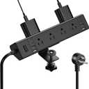 40W Fast Charging Station,Desk Clamp Power Strip 20W USB C,8 Outlets,8 USB Ports,4 USB C and 4 USB A, Office Furniture Nightstand Edge Mount Surge Protector, 14AWG Cord, Fits 1.9" Tabletop Edge (6FT Length, Black)