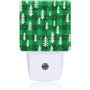 Green Buffalo Plaid Christmas Tree Night Light,Modern Night Lights Plug into Wall,Dusk to Dawn Sensor Nightlight for Kids Bathroom Kitchen Hallway Bedroom Decor