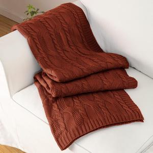 Aormenzy Red Brown Knit Throw Blankets Oversized Cable Knit Decorative Throw Blanket Soft Cozy Knitted Blanket for Sofa Couch Bed, 60" x 80"