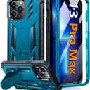 FNTCASE for iPhone 13 Pro Max Case: [Builtin Screen Protector & Kickstand] [Military Grade Drop Protection] Heavy Duty Full Protective Matte Textured Shockproof TPU Rugged Phone, Cover Blue