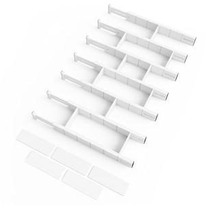 SpaceAid Bamboo Drawer Dividers with Inserts and Labels, Kitchen Adjustable Drawer Organizers, Expandable Organization for Home, Office, Dressers, 7 Dividers with 15 Inserts (17"-22" White)