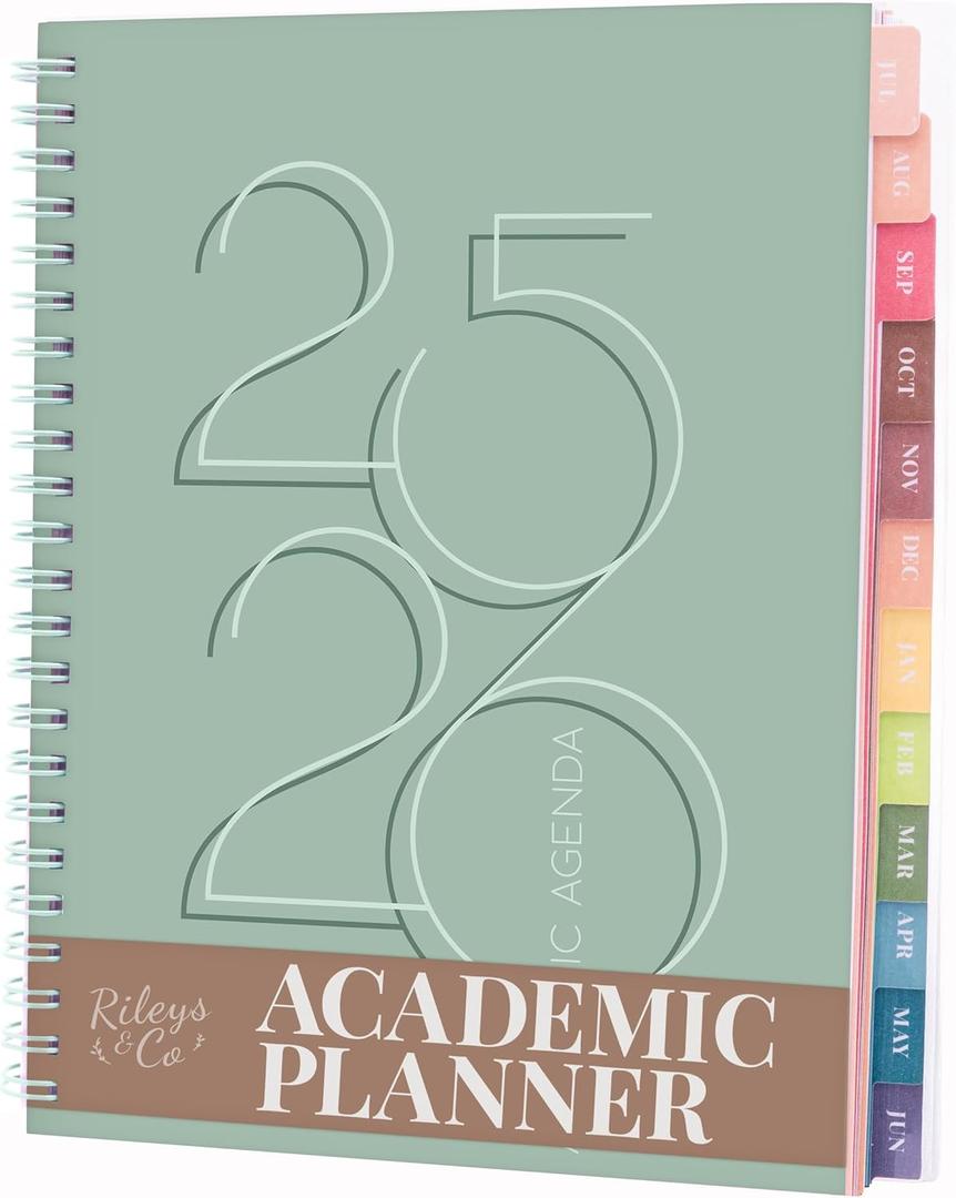 2 x Rileys Academic Planner 2025-2026, Daily, Weekly & Monthly Planner, July 2025 - June 2026, Student Notes Pages, Twin-Wire Binding, Weekly Agenda for School & Work (8 x 6-Inches, Green, Deco)