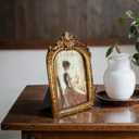 Antique 3.5X5.5 Picture Frame Vintage Designs with Resin and HD Glass, Table Top Display and Wall Hanging Home Decor (Golden Arch)