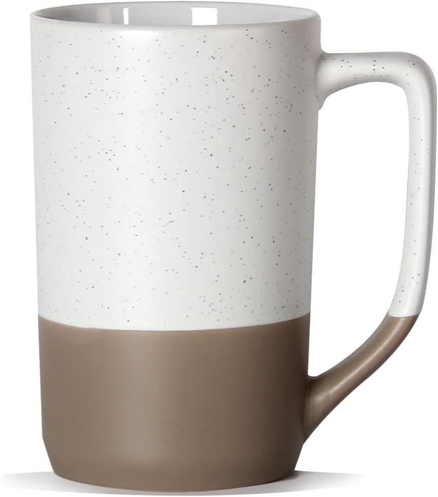 16 OZ Large Coffee Mug, Two Color Combination Big Ceramic Tea Cup with Square Handle with Black Speckled for Men Women Restaurant Home Office Hot Drinks, White